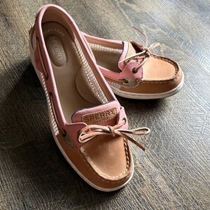 Sperry Top Sider Angelfish Pink & Tan Dock Boat Shoes / Loafers - Size 7 Womens